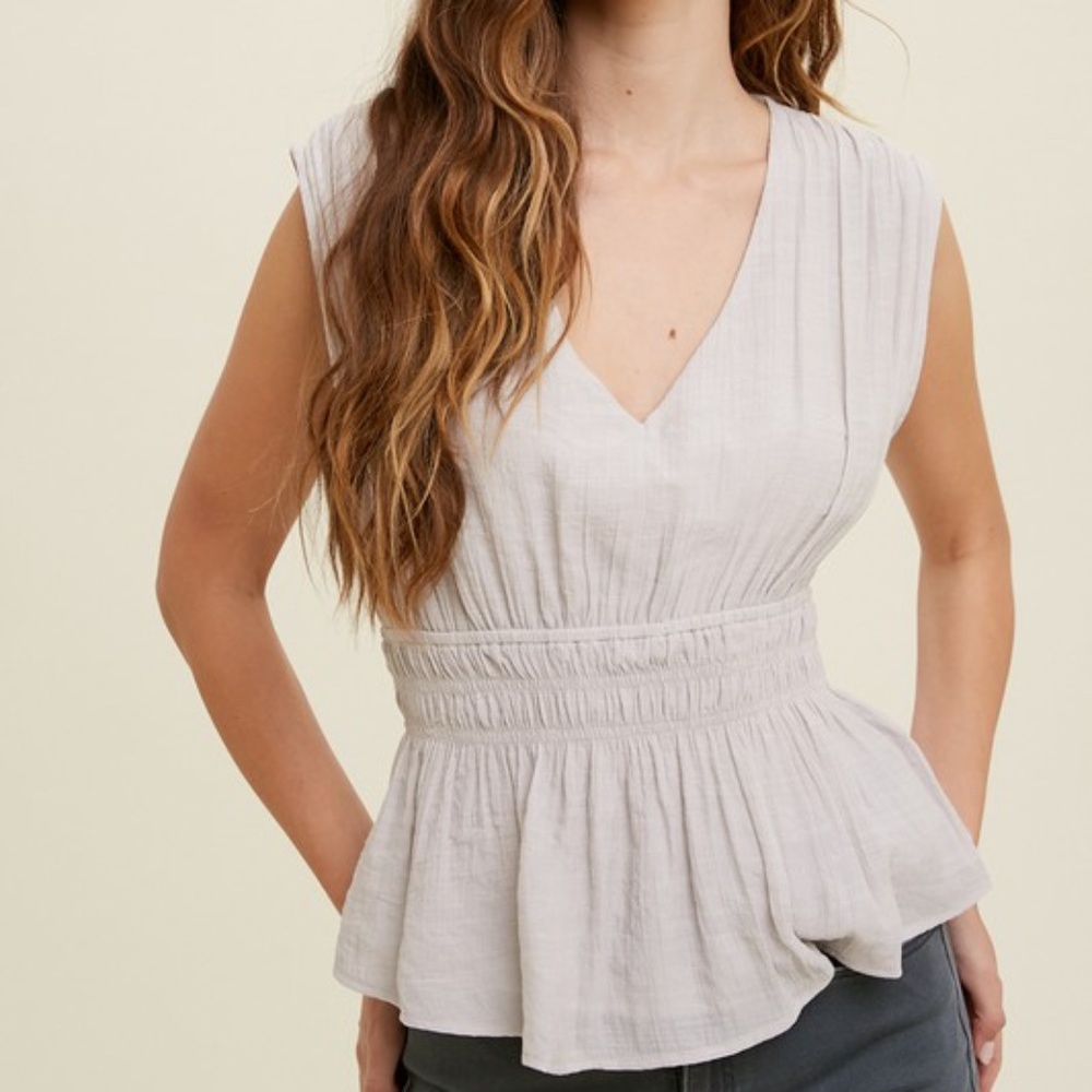 Wishlist Smocked Waist Linen Peplum Top